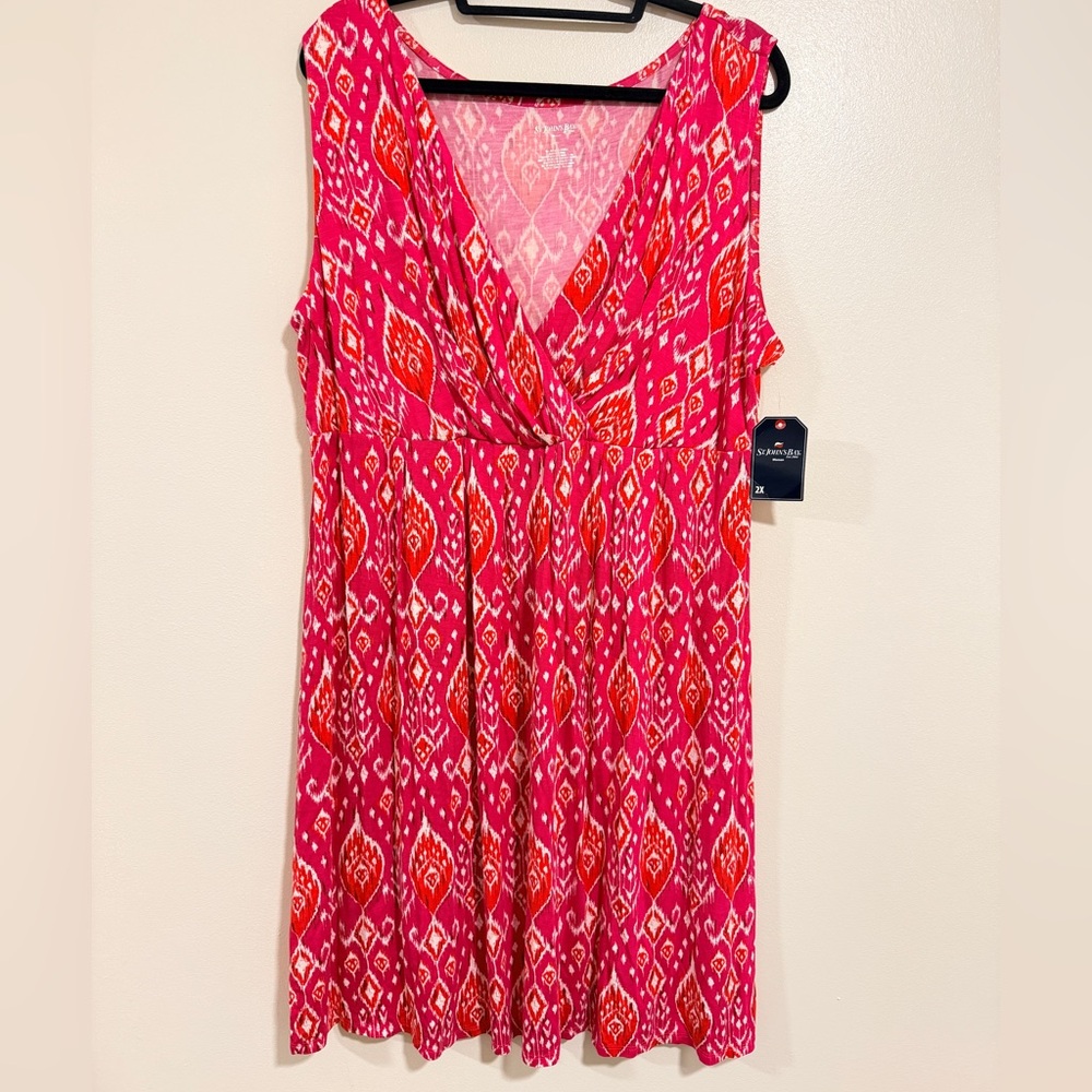 NWt St. John’s Bay Summer Pink Midi Dress Size 2X Resort Vacation Casual Beach